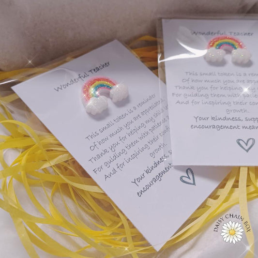 Wonderful Teacher Pocket Hug - Rainbow & Clouds | Thank You Gift for Teacher | End of Term Teacher Appreciation | Small Token Keepsake Gift
