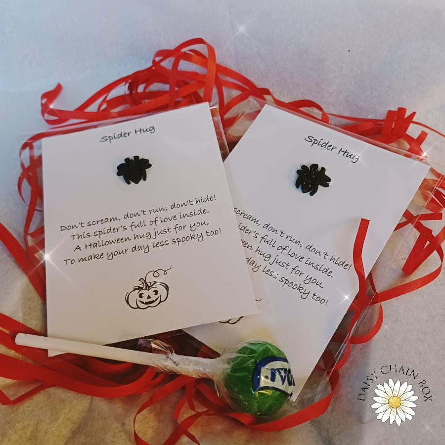 Halloween Spider Pocket Hug Gift | Cute Halloween Treat for Kids | Trick or Treat Token | Free Random Lollipop | Spooky Gift Idea