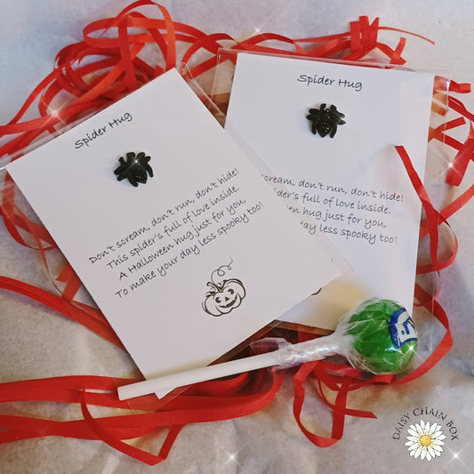 Halloween Spider Pocket Hug Gift | Cute Halloween Treat for Kids | Trick or Treat Token | Free Random Lollipop | Spooky Gift Idea