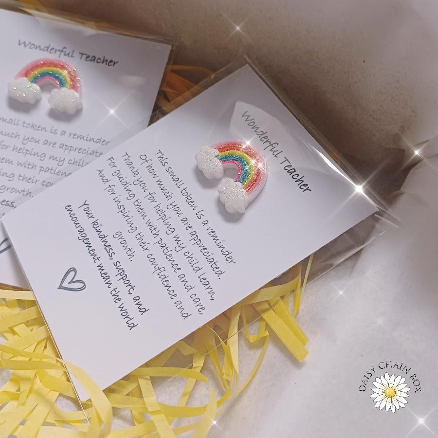 Wonderful Teacher Pocket Hug - Rainbow & Clouds | Thank You Gift for Teacher | End of Term Teacher Appreciation | Small Token Keepsake Gift