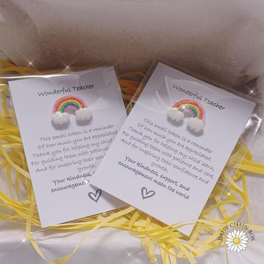 Wonderful Teacher Pocket Hug - Rainbow & Clouds | Thank You Gift for Teacher | End of Term Teacher Appreciation | Small Token Keepsake Gift