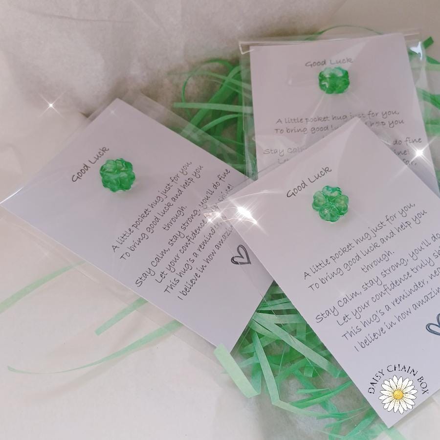 Good Luck Pocket Hug – Lucky Four Leaf Clover Token – Thinking of You Gift – Exam Gift – New Job Keepsake – Letterbox Hug