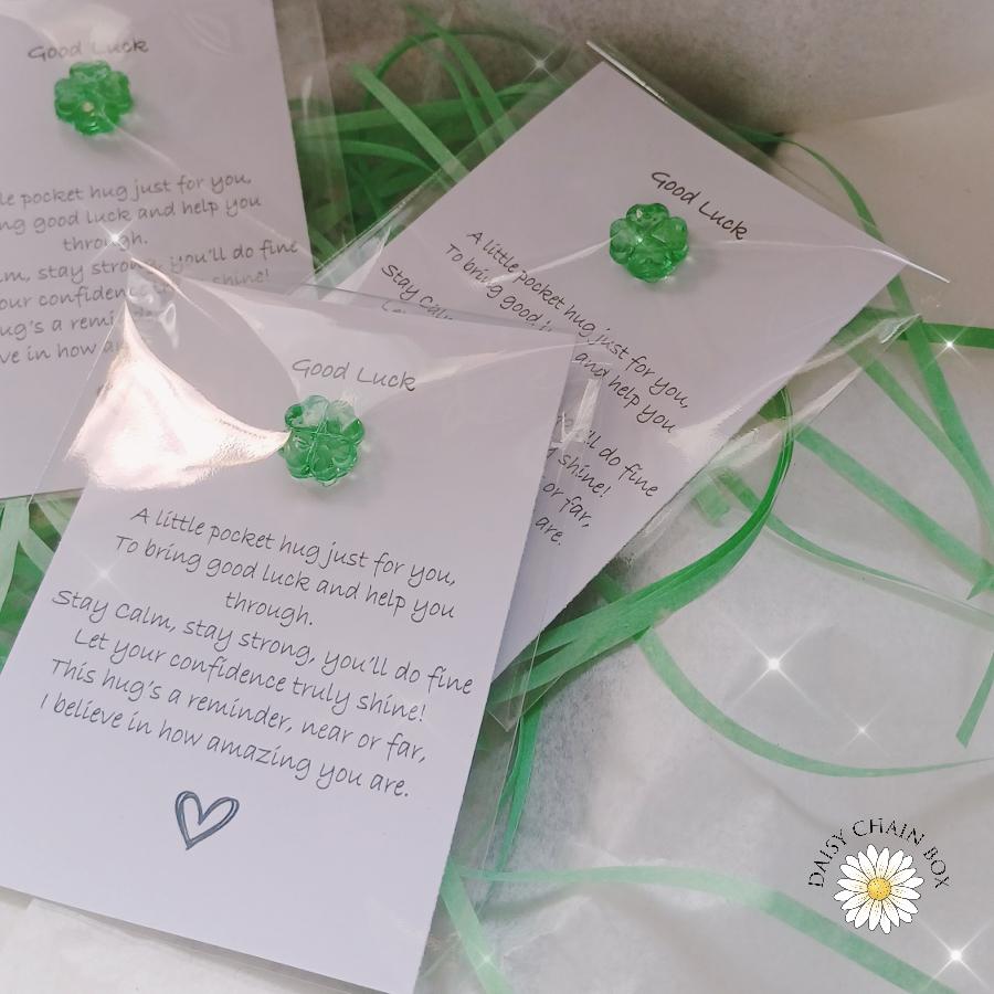 Good Luck Pocket Hug – Lucky Four Leaf Clover Token – Thinking of You Gift – Exam Gift – New Job Keepsake – Letterbox Hug