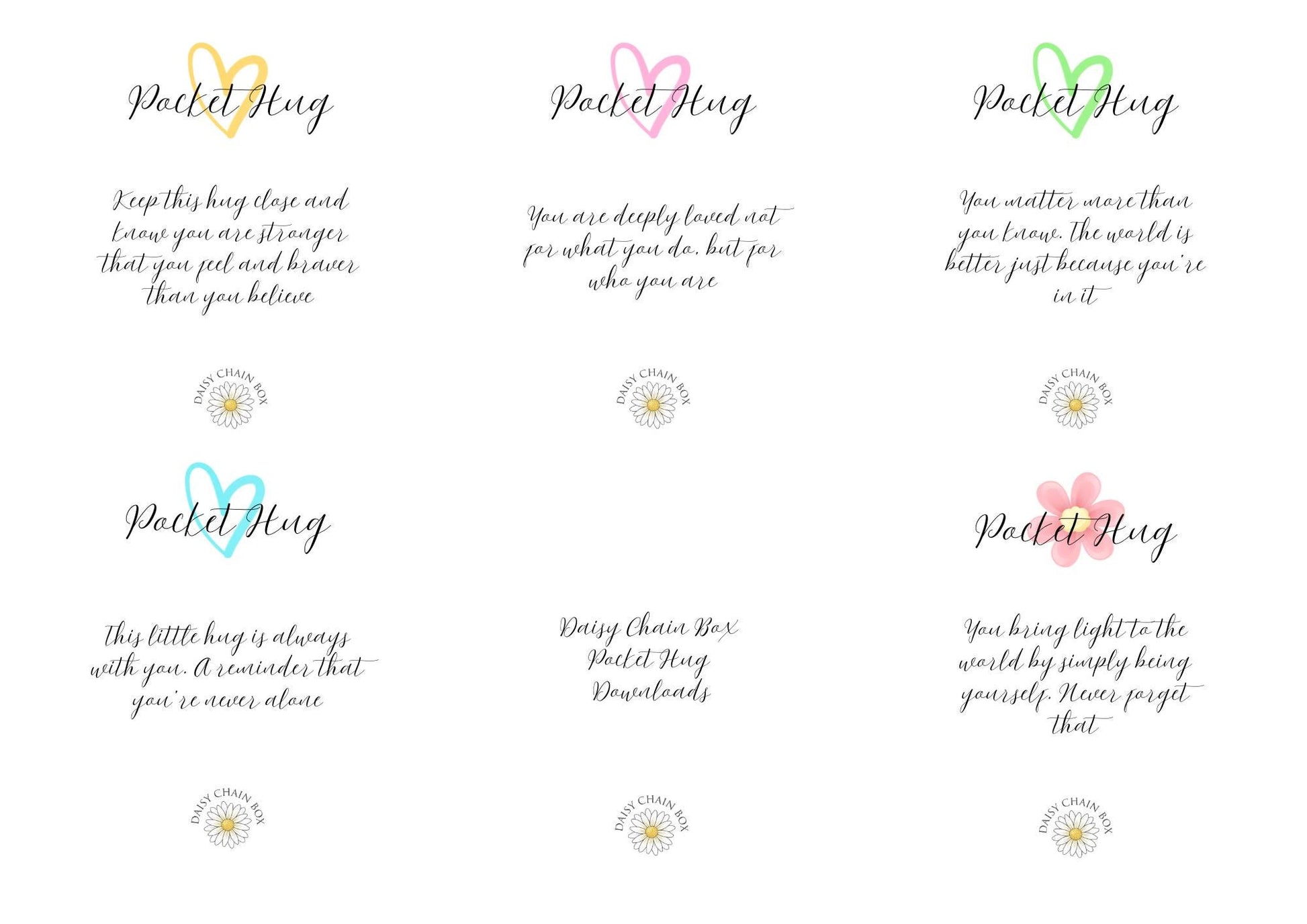 Set of 5 Pocket Hugs – Printable PDF, Instant Download