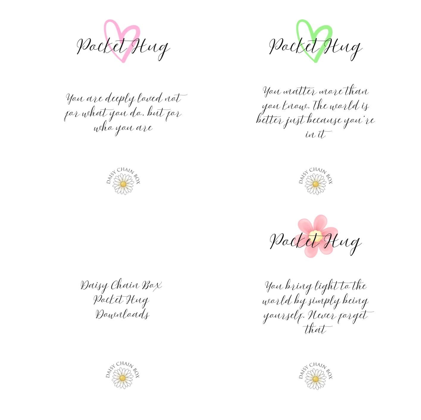 Printable Pocket Hug Set of 5 (A6 each) |Digital Download PDF, Instant Love & Positivity Cards, Cute Pocket Hug Cards, Thoughtful Gift Idea