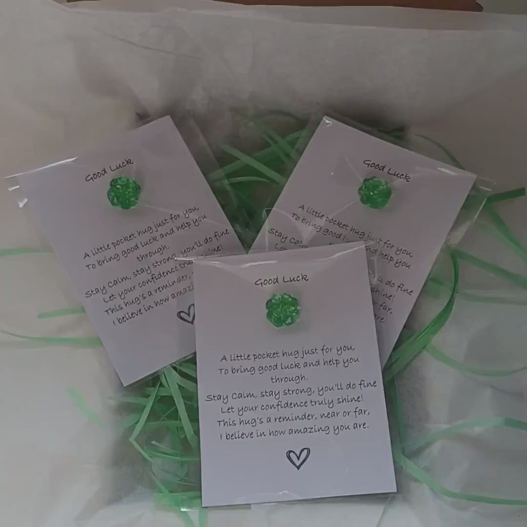 Good Luck Pocket Hug – Lucky Four Leaf Clover Token – Thinking of You Gift – Exam Gift – New Job Keepsake – Letterbox Hug